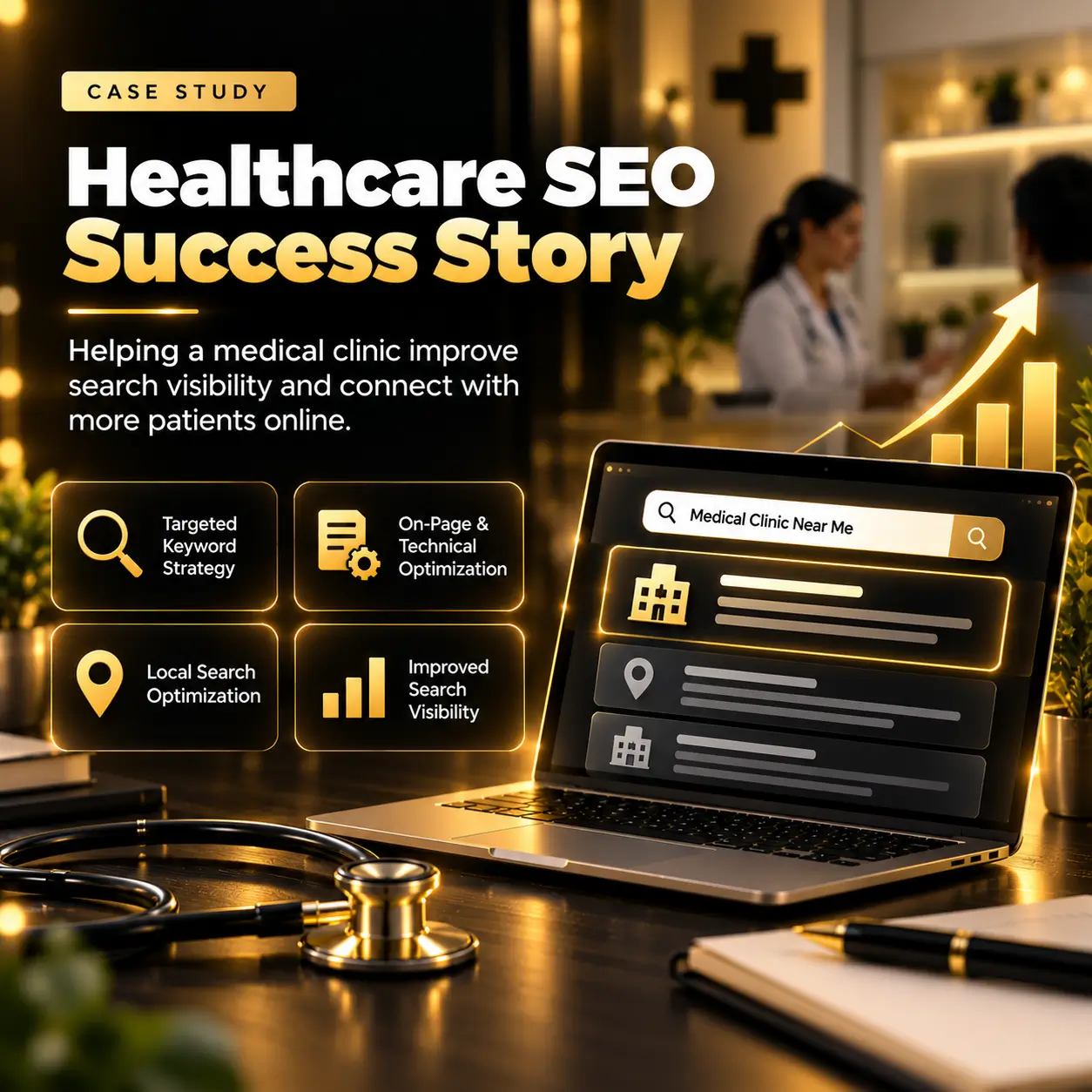 Healthcare SEO case study showing medical clinic search visibility and SEO optimization